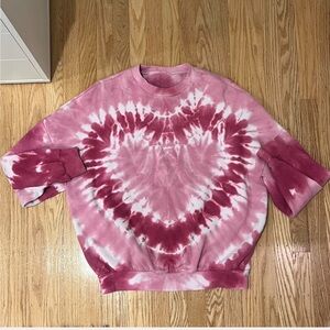 Urban Outfitters Pink Tie-Dye Heart Sweatshirt